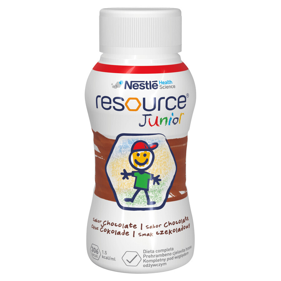 Resource Junior, preparazione nutrizionale oltre 1 anno, gusto cioccolato, 4 x 200 ml