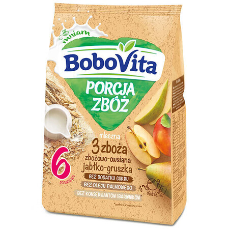 BoboVita Porcja Zbóż porridge di cereali e avena 3 cereali, mela e pera, latticini, senza zuccheri aggiunti, dopo 6 mesi, 210 g