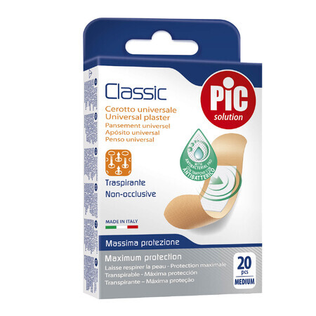 Pic Solution Classic, apósito, antibacteriano, Mediano, 19 mm x 72 mm, 20 piezas