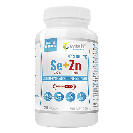 Wish, Selenio organico 200 µg + Zinco gluconato 15 mg + Prebiotico, 120 capsule