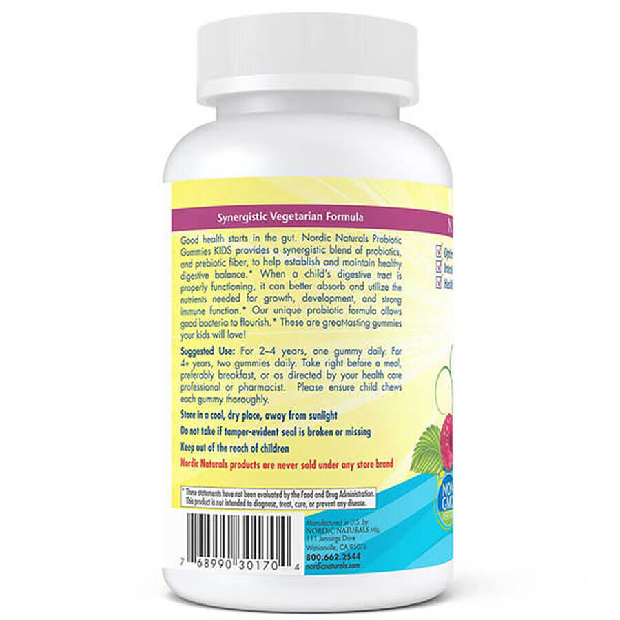 Nordic Naturals, Gomme probiotiche KIDS, gelatine per bambini di età superiore ai 2 anni, 60 pezzi