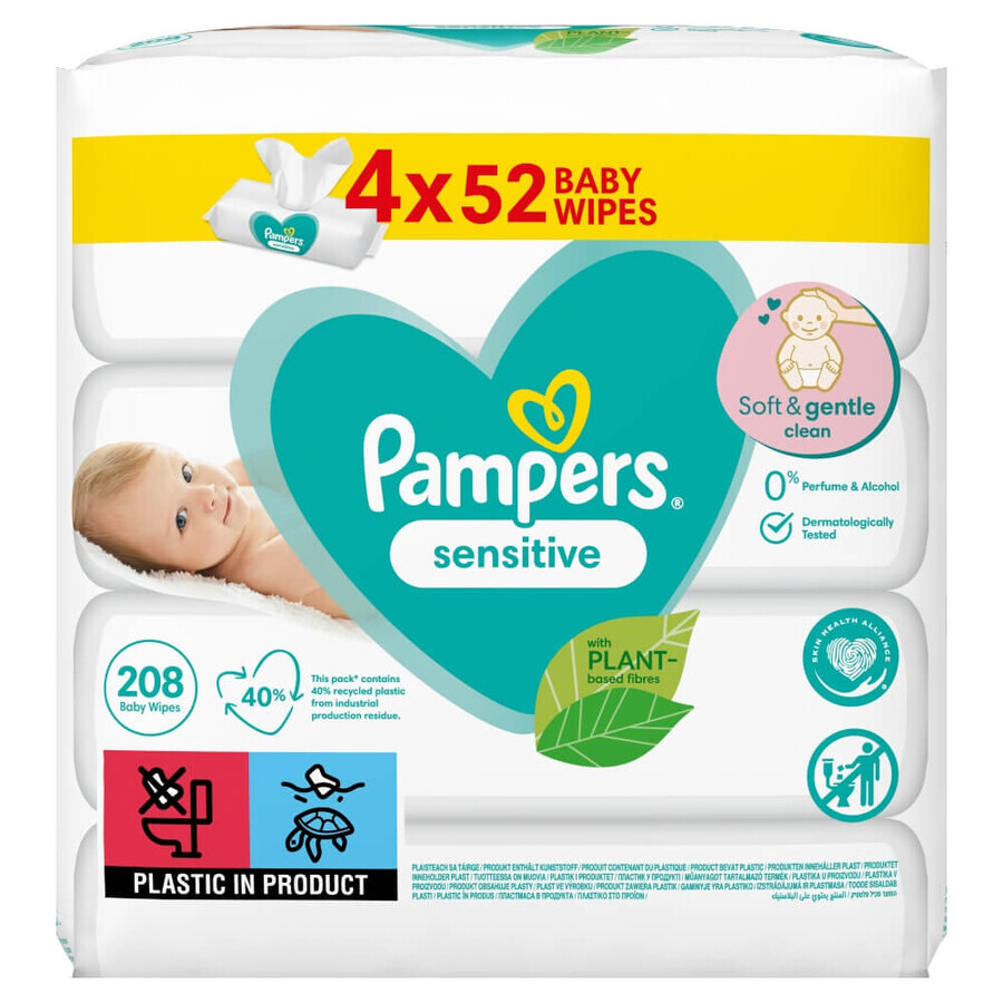 Pampers Sensitive, salviette umidificate, 4 x 52 pz.