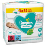 Pampers Sensitive, salviette umidificate, 4 x 52 pz.