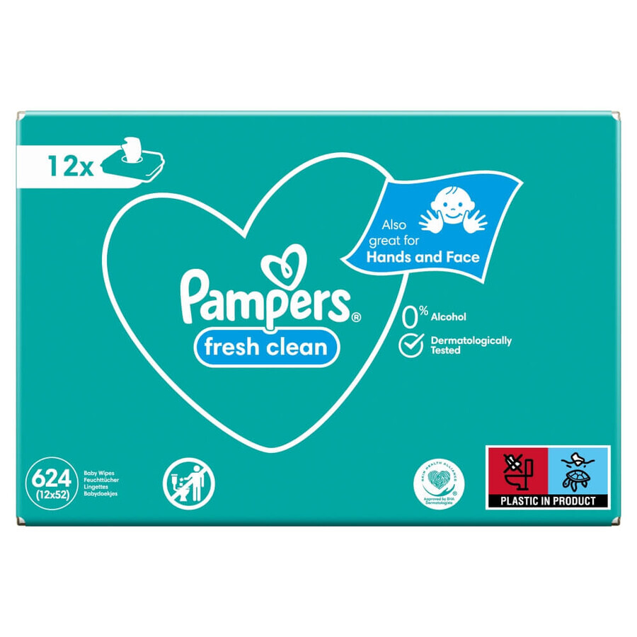 Pampers Fresh Clean, wet wipes, 12 x 52 pcs