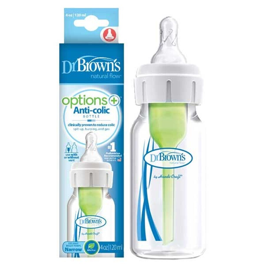 Dr Brown's, biberon anticolica Opzioni standard + collo stretto, con tettarella 0m +, 120 ml