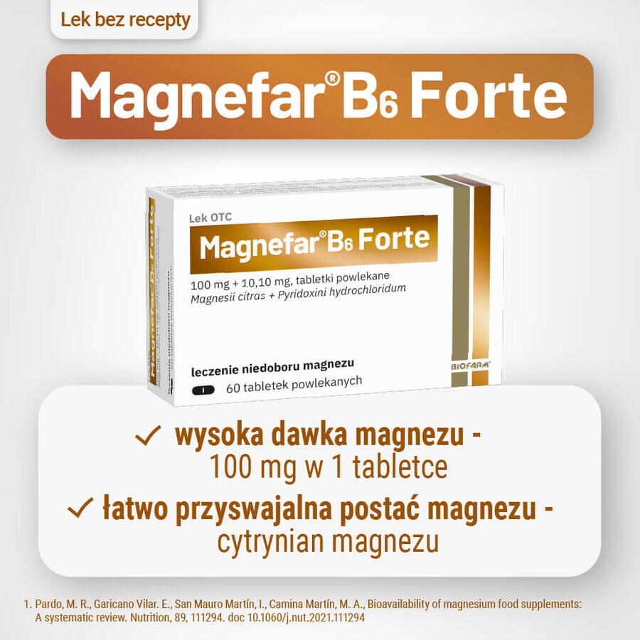 Magnefar B6 Forte 100 mg + 10.10 mg, 60 comprimate filmate