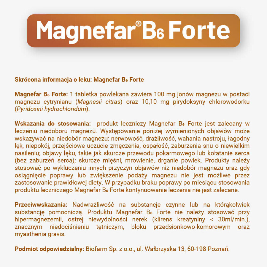 Magnefar B6 Forte 100 mg + 10.10 mg, 60 comprimate filmate