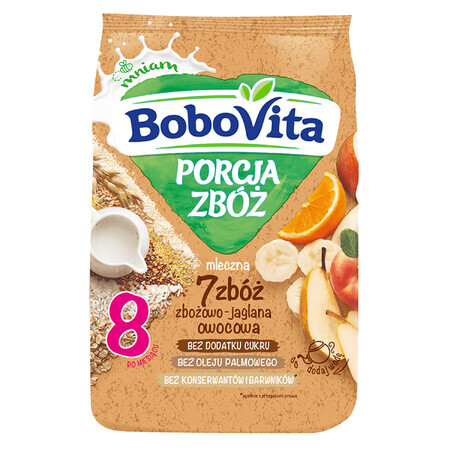 BoboVita Porcja Zbóż porridge di cereali e uova 7 cereali, frutta, latte, senza zuccheri aggiunti, dopo 8 mesi, 210 g