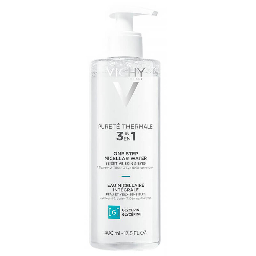 Vichy Purete Thermale, agua micelar para pieles sensibles, 400 ml