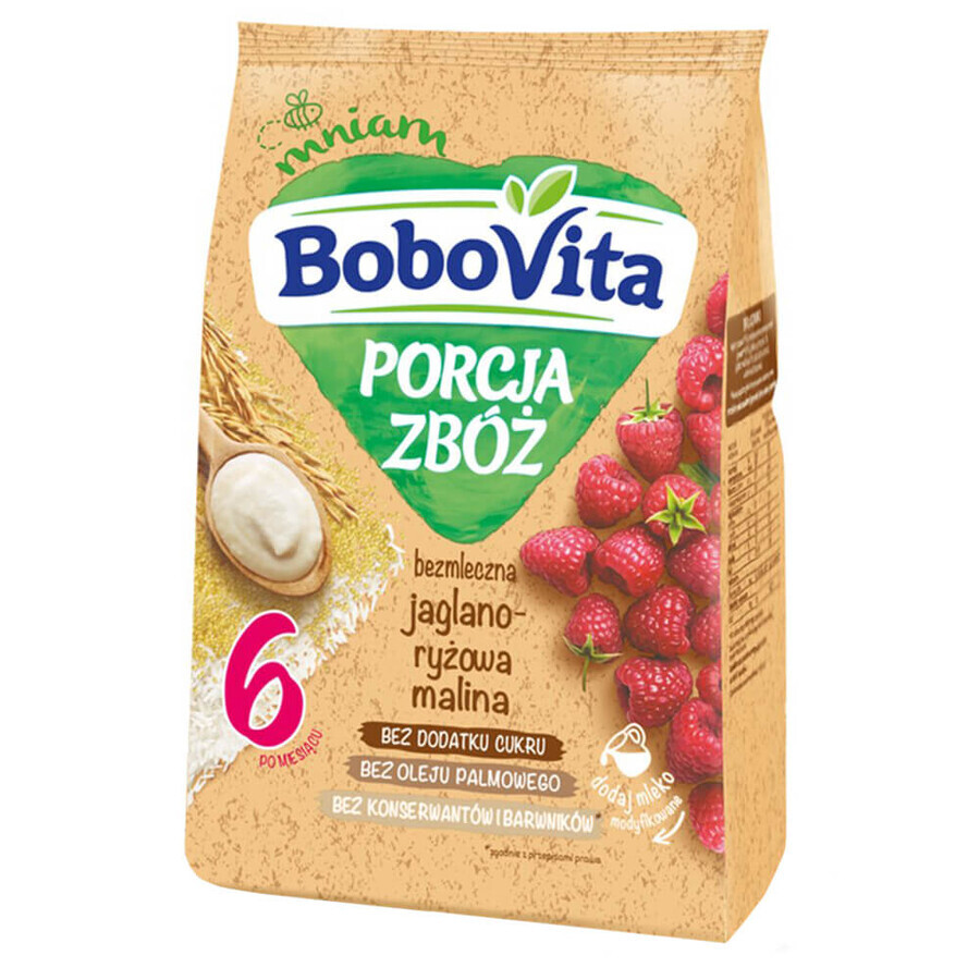 BoboVita Porcja Zbóż porridge di riso e giaciglio, lampone, senza latticini, senza zuccheri aggiunti, dopo 6 mesi, 170 g