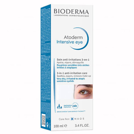 Bioderma Atoderm Intensive Eye, trattamento 3 in 1 per la pelle irritata delle palpebre, 100 ml