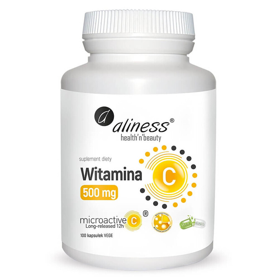 Aliness Vitamin C 500 mg, mikroaktiv 12h, 100 pflanzliche Kapseln