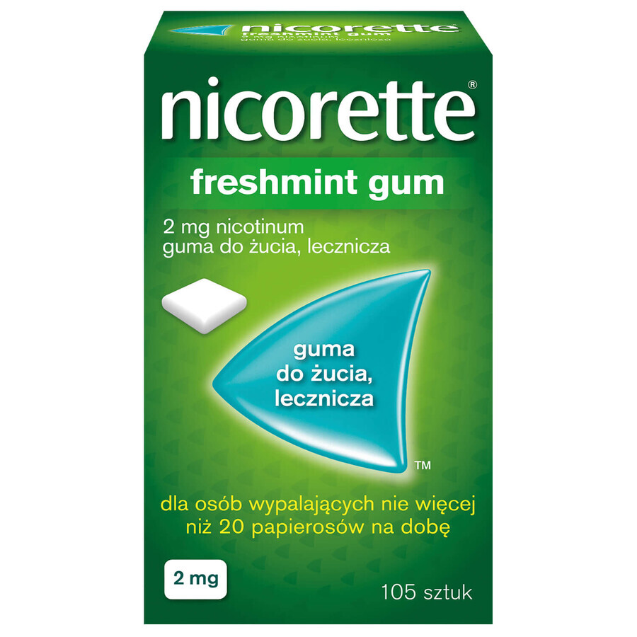 Nicorette FreshMint Gum 2 mg, gomma da masticare medicinale, 105 pezzi