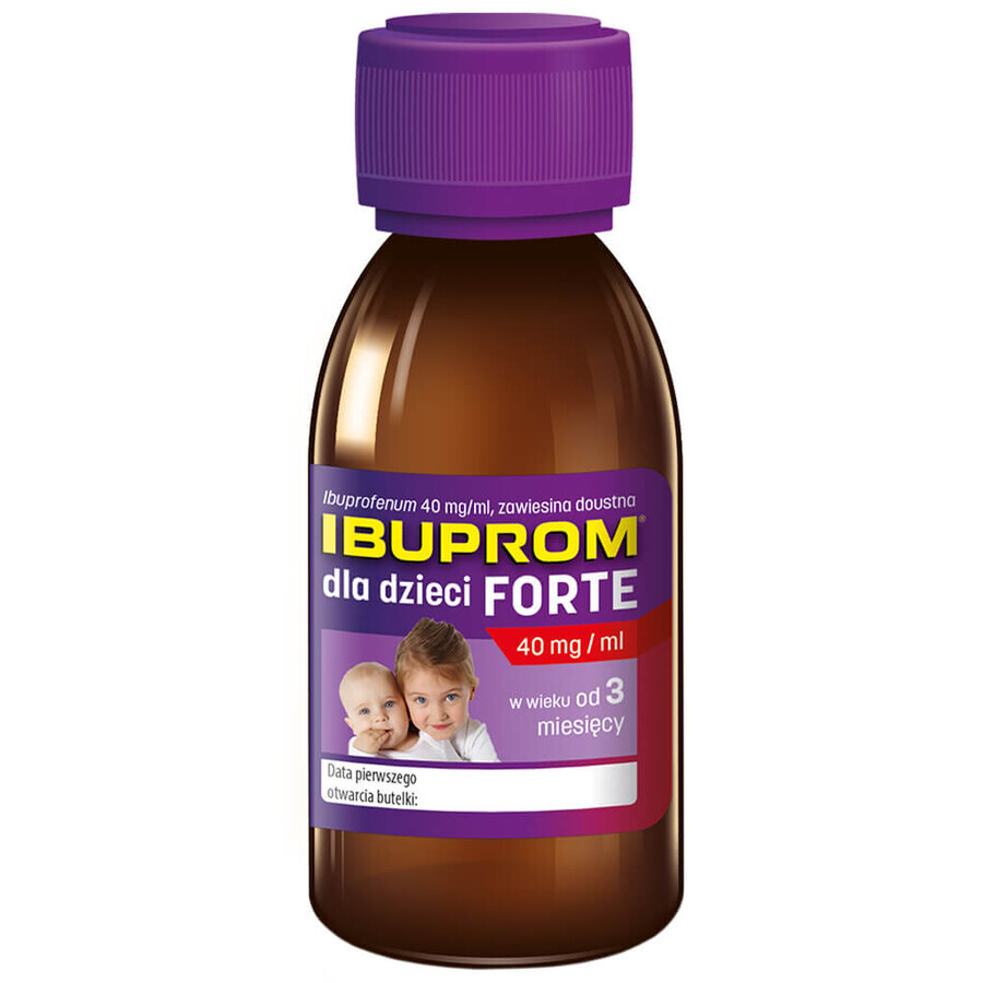 Ibuprom for Children Forte 200 mg/ 5 ml, sospensione orale, a partire da 3 mesi di età, gusto fragola, 150 ml