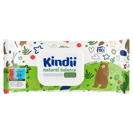 Kindii Natural Balance, salviette umidificate per neonati e bambini, 60 pezzi