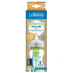 Dr Brown's Options+, biberon anticolica, vetro, collo largo, con tettarella, livello 1, 0-3 mesi, 270 ml