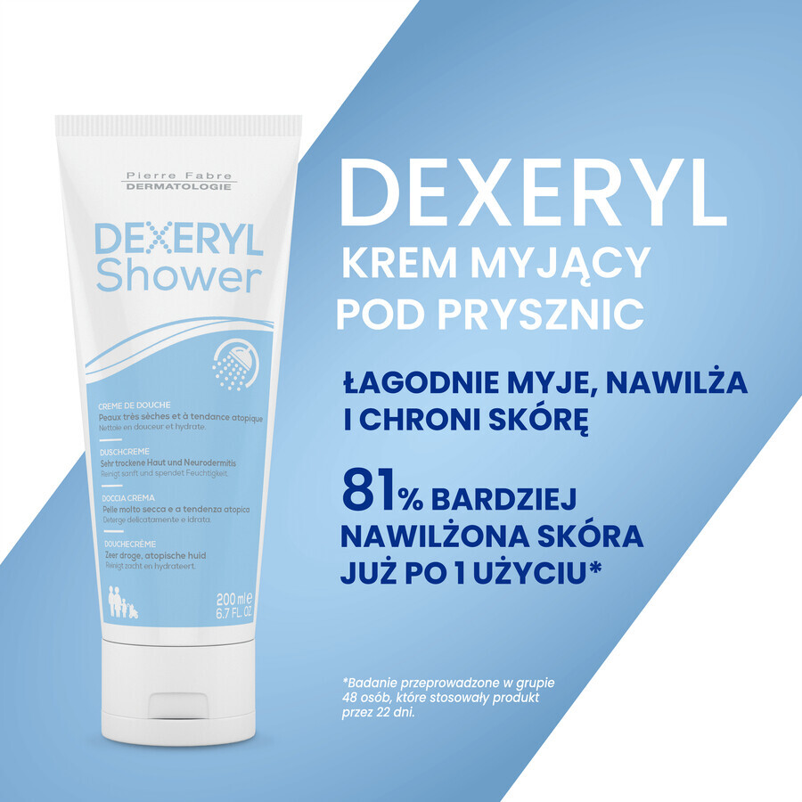 Dexeryl, Doccia, crema detergente per neonati, bambini e adulti, pelle molto secca e atopica, 200 ml