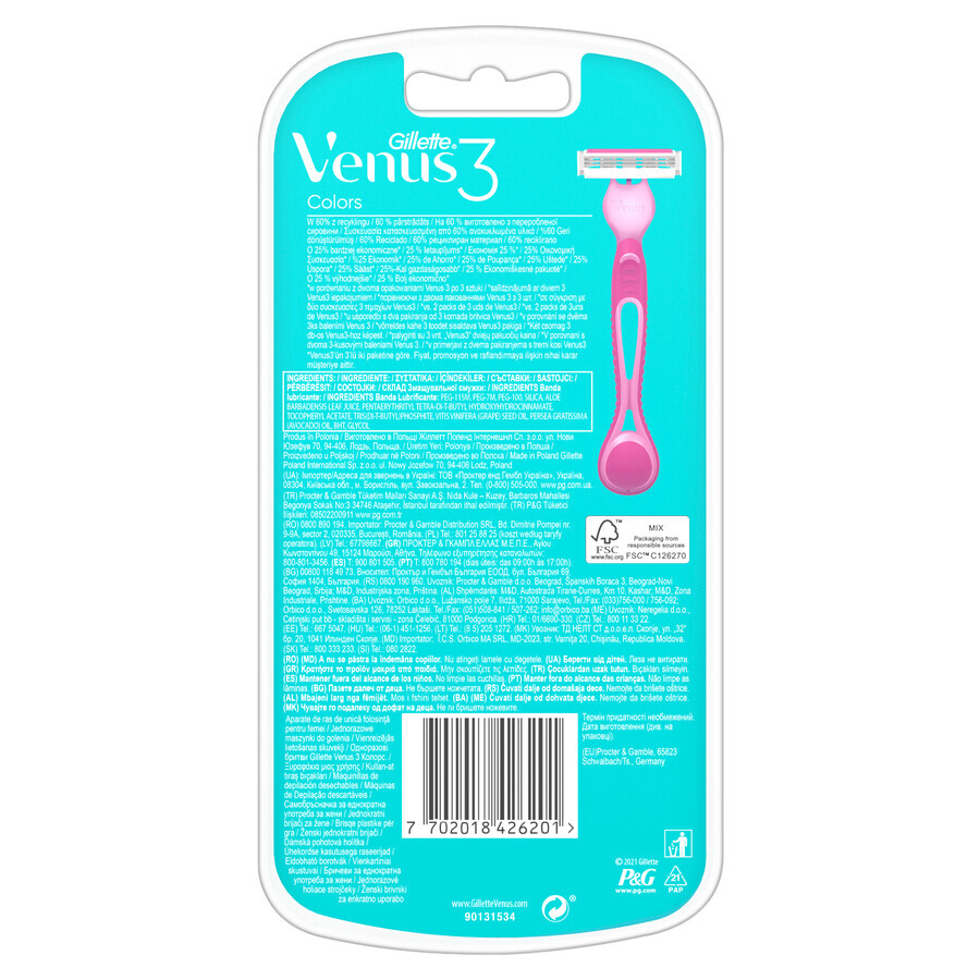 Gillette Venus 3, rasoio da donna, usa e getta, 6 pezzi