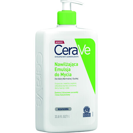 CeraVe, hydraterende emulsie met ceramiden voor de was, normale en droge huid, 1000 ml