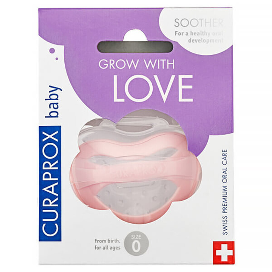 Curaprox Baby, succhietto in silicone, rosa, taglia 0, dalla nascita, 1 pezzo