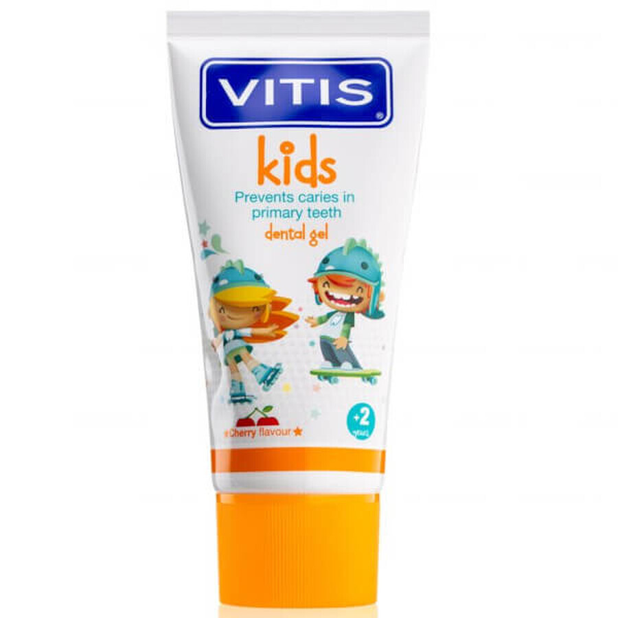 Vitis Kids, gel dentale per bambini sopra i 2 anni, gusto ciliegia, 50 ml 