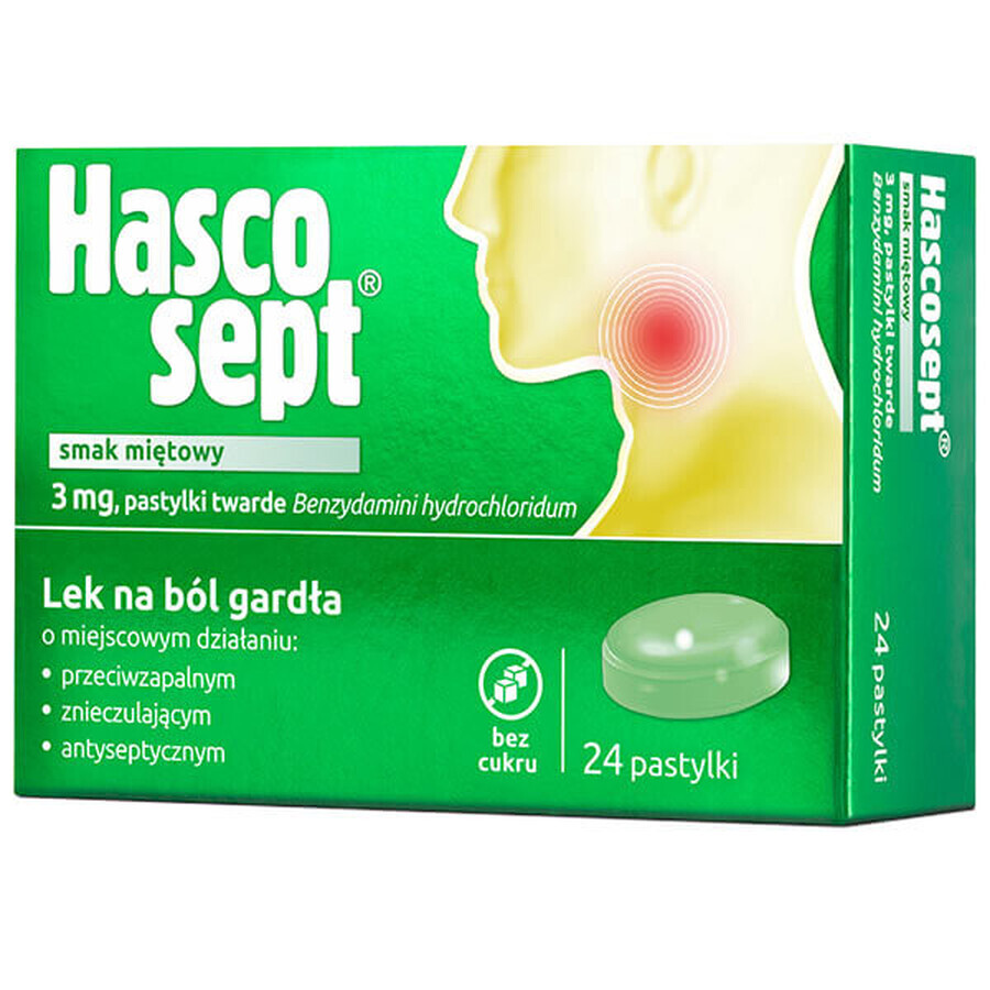 Hascosept 3 mg, Minzgeschmack, 24 harte Lutschtabletten