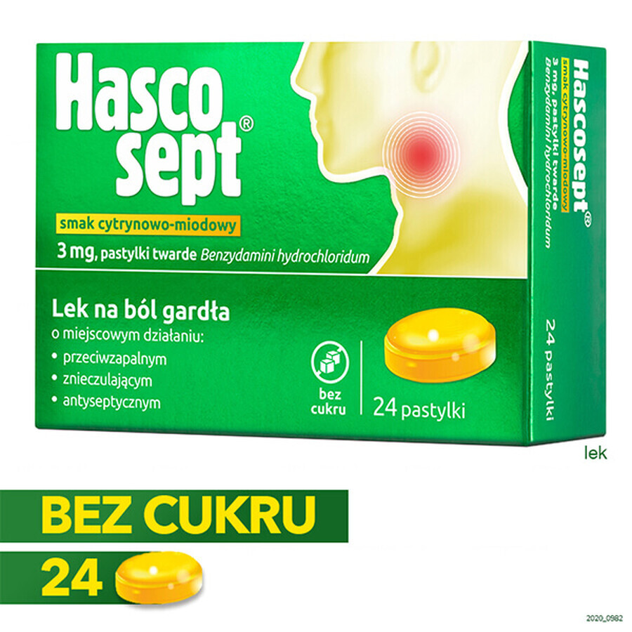 Hascosept 3 mg, citroen-honingsmaak, 24 harde zuigtabletten