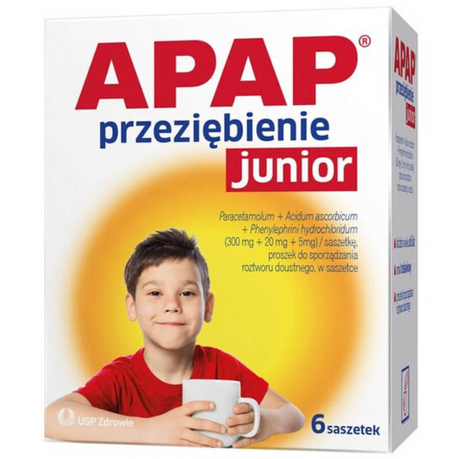 Apap Przeziębienie Junior 300 mg + 20 mg + 5 mg, poeder voor orale oplossing, 6 sachets