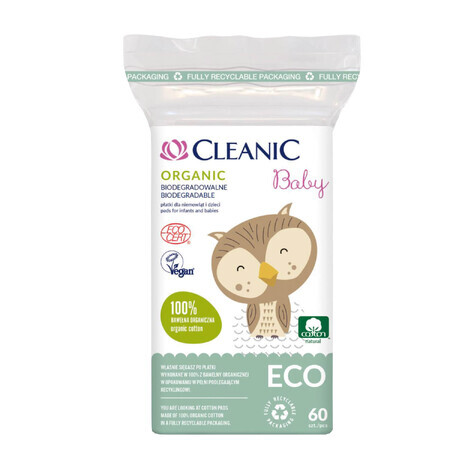 Cleanic Eco Baby Organic, dischetti di cotone per neonati e bambini, 60 pezzi