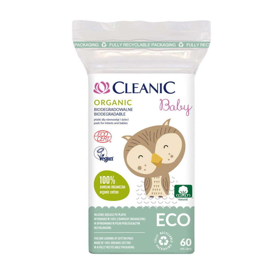 Cleanic Eco Baby Organic, dischetti di cotone per neonati e bambini, 60 pezzi