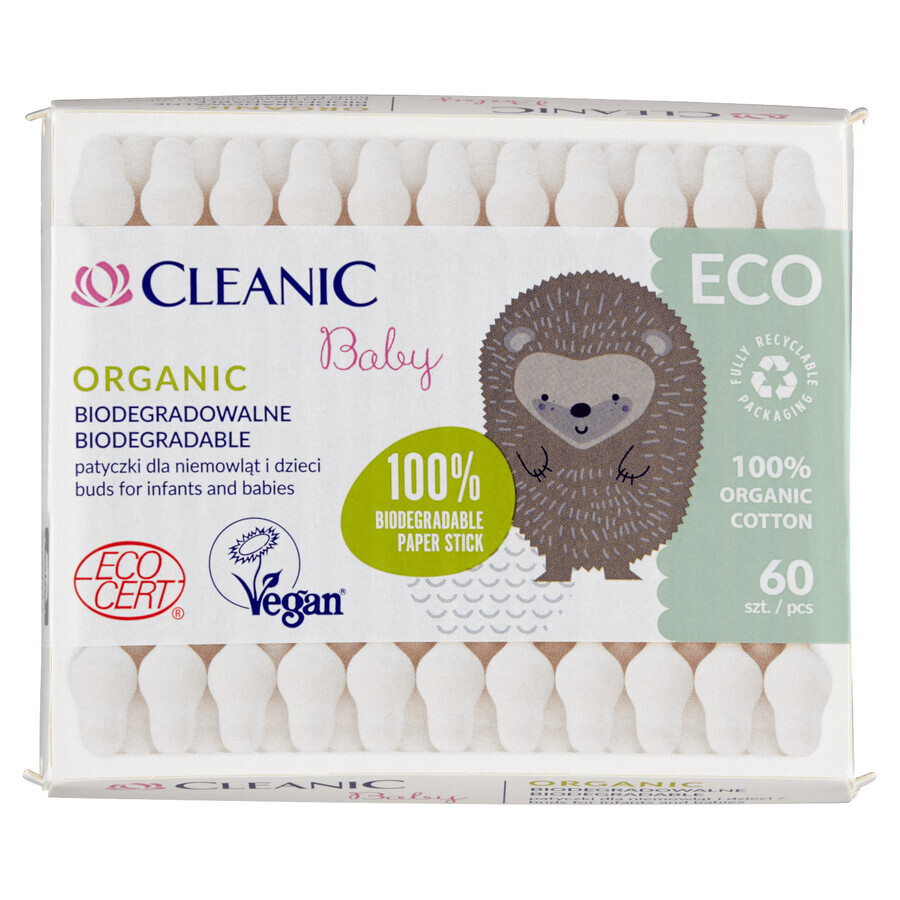 Cleanic Eco Baby Organic, cotton fioc per neonati e bambini, 60 pezzi