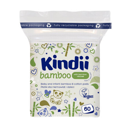 Cleanic Kindii Bamboo, dischetti di cotone per neonati e bambini, 60 pezzi