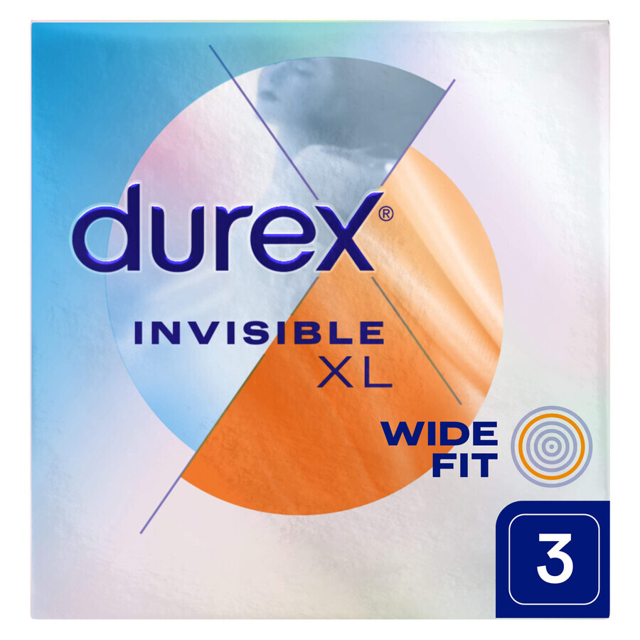 Durex Invisible XL, prezervative mărite extra-subțiri, 3 bucăți