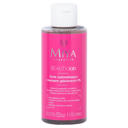 Miya BEAUTY.lab, tonico illuminante con acido glicolico 5%, 150 ml