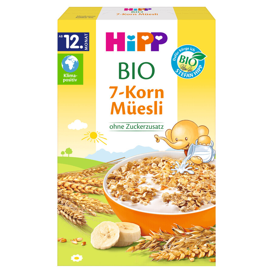 HiPP Musli 7 céréales Bio, banane, sans sucre ajouté, dès 12 mois, 200 g