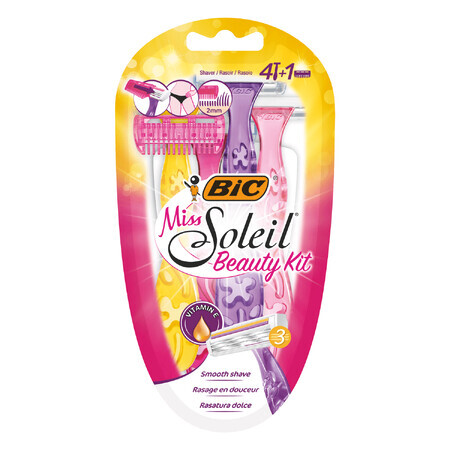 BIC Miss Soleil Beauty Kit, Damenrasierer, drei Klingen, 4 Stück + Trimmer