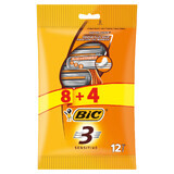 BIC 3 Sensitive Pouch, rasoio da uomo, tre lame, 12 pezzi