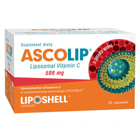 Ascolip, vitamina C liposomiale 500 mg, gusto ciliegia, gel orale, 5 g x 30 bustine