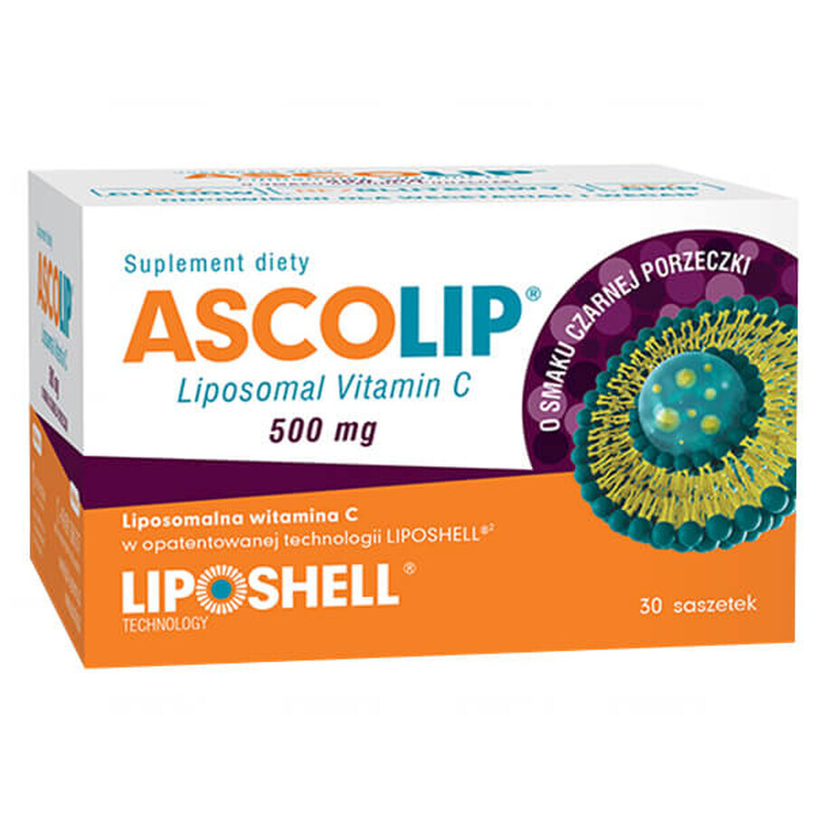 Ascolip, vitamina C liposomiale 500 mg, gusto ribes nero, gel orale, 5 g x 30 bustine