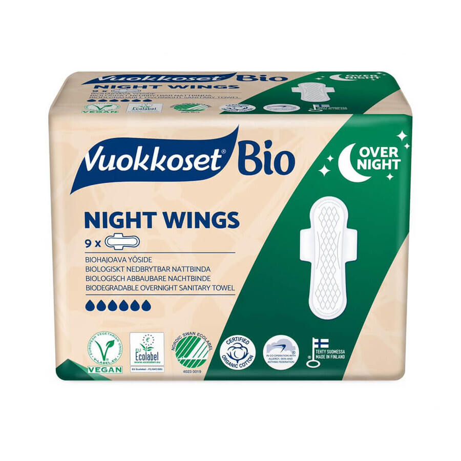 Vuokkoset, asciugamani da notte in cotone biologico, 100% Bio, Ali normali, 9 pezzi