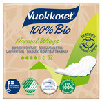 Vuokkoset, assorbenti in cotone biologico, 100% Bio, Ali normali, 12 pezzi