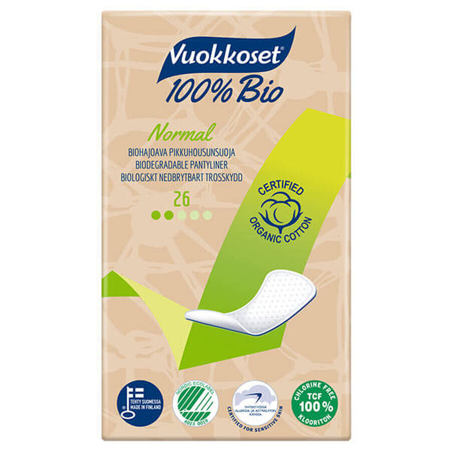 Vuokkoset, assorbenti igienici in cotone biologico, 100% Bio, normali, 26 pezzi