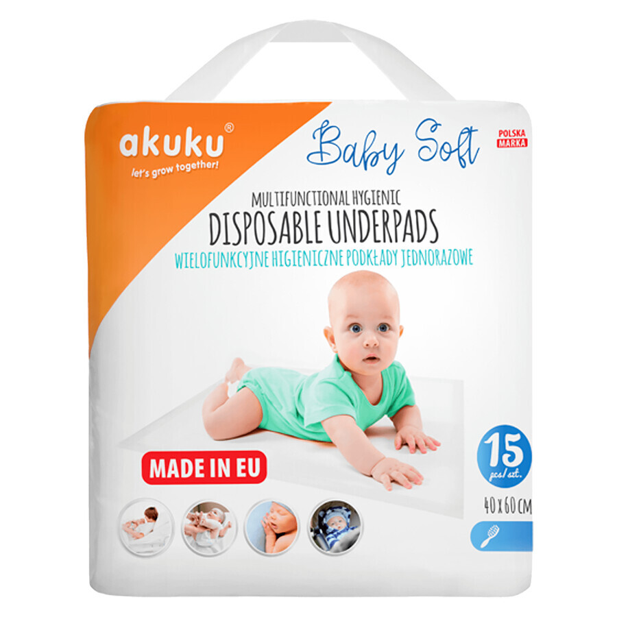 AKUKU Baby Soft, assorbenti igienici monouso, 40 x 60 cm, A0500, 15 pz.