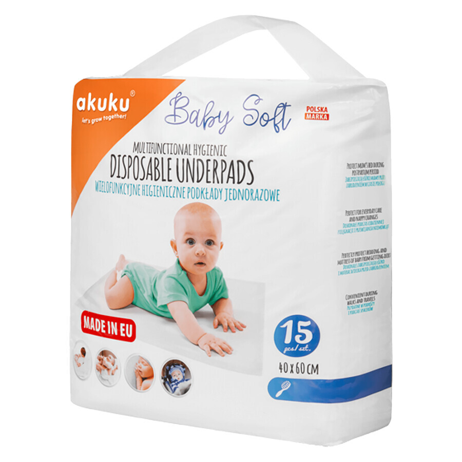 AKUKU Baby Soft, assorbenti igienici monouso, 40 x 60 cm, A0500, 15 pz.