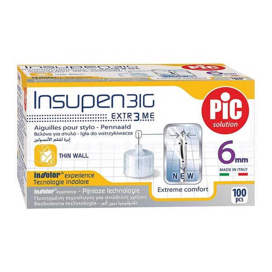 Pic Solution Insupen, aghi per penna da insulina, 31G (0,25 mm) x 6 mm, 100 pezzi