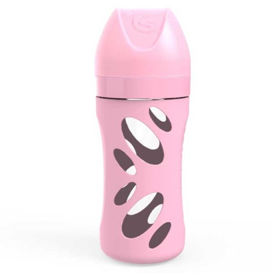 Twistshake, biberon anticolica, in vetro, con tettarella M in silicone a flusso medio, rosa, da 2 mesi, 260 ml