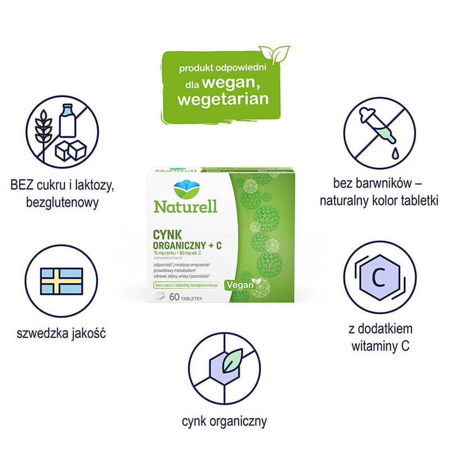 Naturell Organic Zinc + C, 60 tablets + 40 free tablets