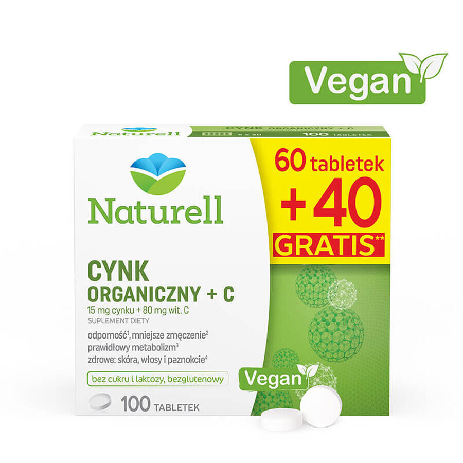 Naturell Organic Zinc + C, 60 tablets + 40 free tablets