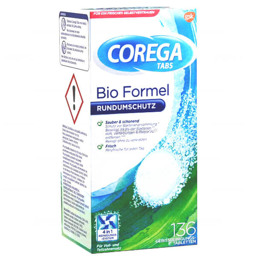 Corega Tabs Bio Formula, compresse per la pulizia delle protesi, 136 compresse