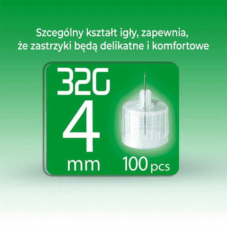 Pic Solution Insupen, aghi per penna da insulina, 32G (0,23 mm) x 4 mm, 100 pezzi